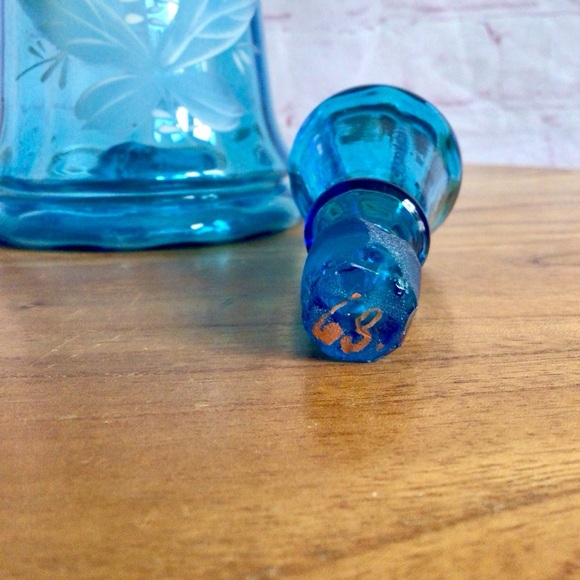 Vintage Hand Painted Blue Glass Decanter - Picture 6 of 8